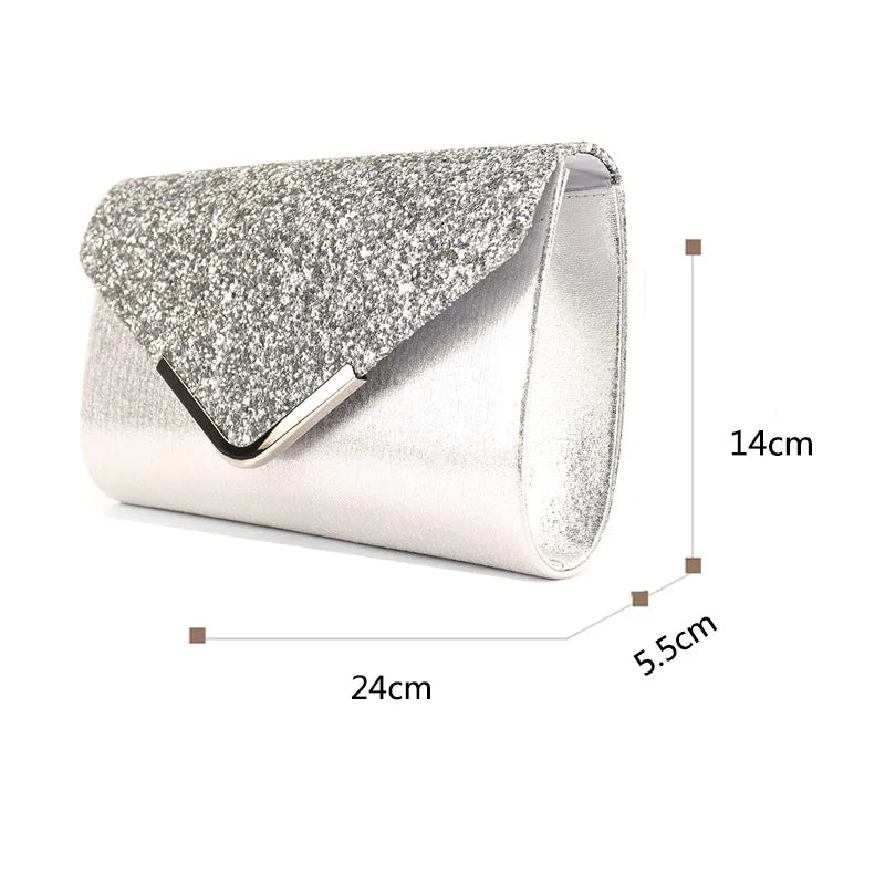 Sparkly Black Evening Clutch Bag Envelope Purse Gold Chain Parties Prom Special Occasions Formal