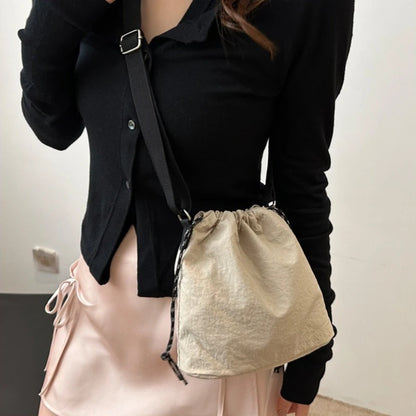 Nylon Drawstring Crossbody Bucket Bag for Women