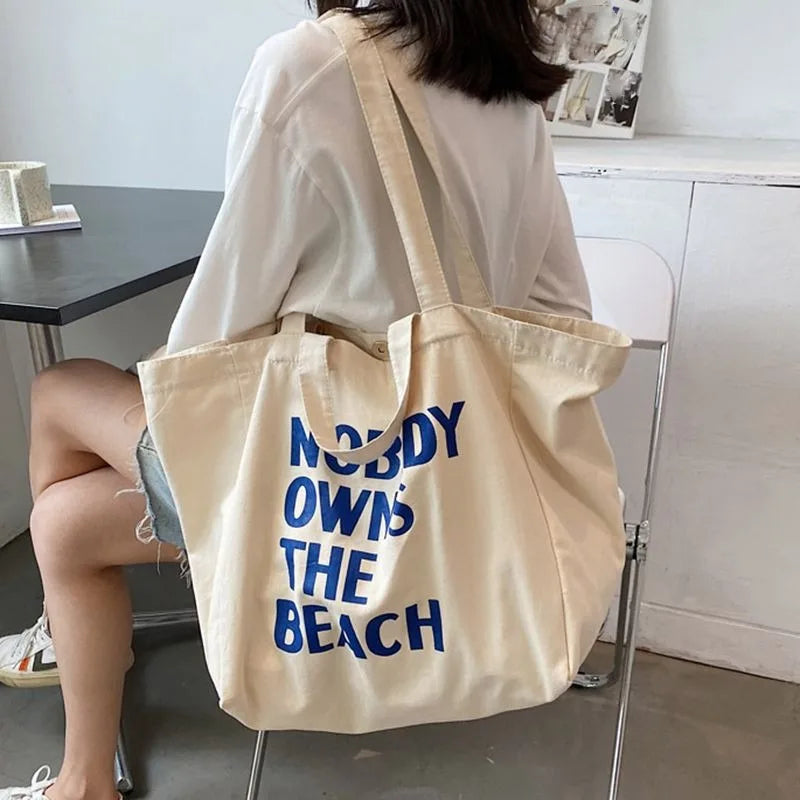 Canvas Tote Bag – Large Capacity Vintage Letter Print