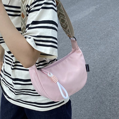 Crescent Crossbody Bag with Geometric Wide Strap for Women