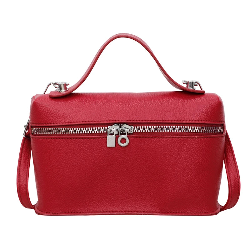 Minimalist Trend Solid Color Box Bag Litchi Pattern Portable Carrying Crossbody Daily Commuting