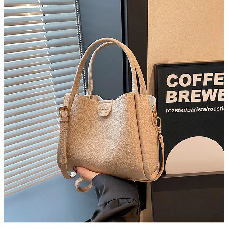 Soft Leather Tote Bag with Detachable Crossbody Strap