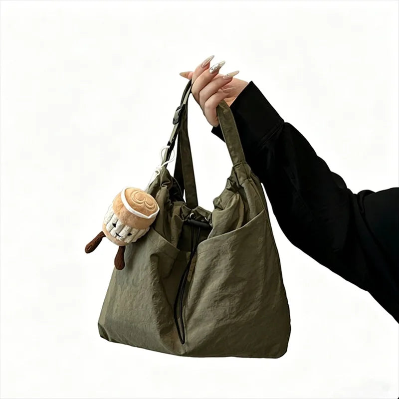 Nylon Drawstring Hobo Shoulder Bag Women Large Capacity Crossbody