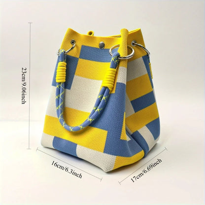 Women's Multicolor Bucket Bag – Striped Tote with Rope Handle