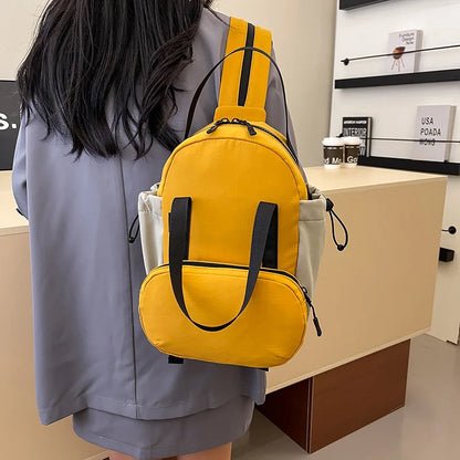 Versatile Color-Blocking Schoolbag Travel Bag Oxford Cloth Lightweight Durable Multi-Functional