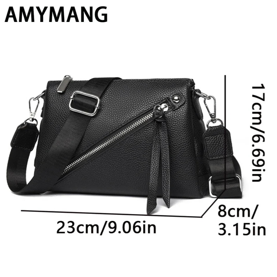 Genuine Leather Crossbody Bag – Women's 3-Layer Shoulder Purse
