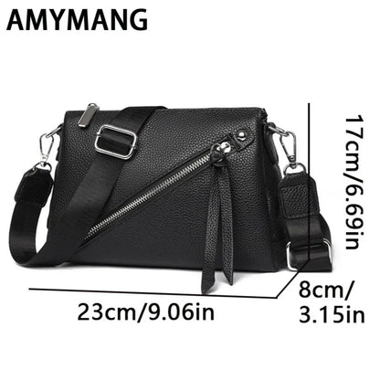 Genuine Leather Crossbody Bag – Women's 3-Layer Shoulder Purse