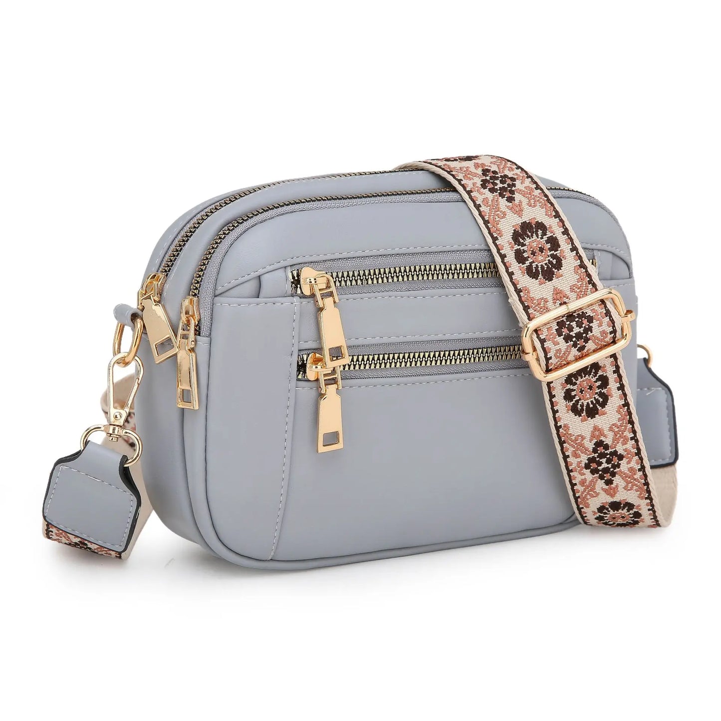 Stylish Wide Shoulder Strap Leather Crossbody Bag States Color Matching Zipper Small Square Suitable