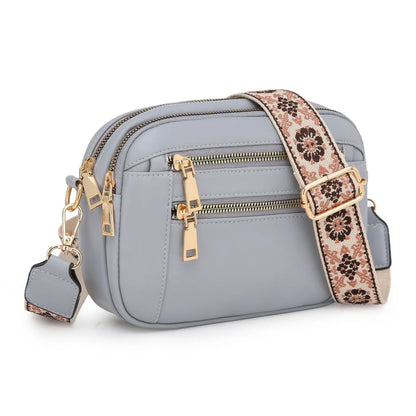 Stylish Wide Shoulder Strap Leather Crossbody Bag States Color Matching Zipper Small Square Suitable