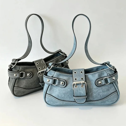 Y2K Rivet Underarm Bag – Color-Block Baguette Handbag