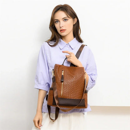 Designer PU Leather Backpack for Women – Large Capacity Travel Bag