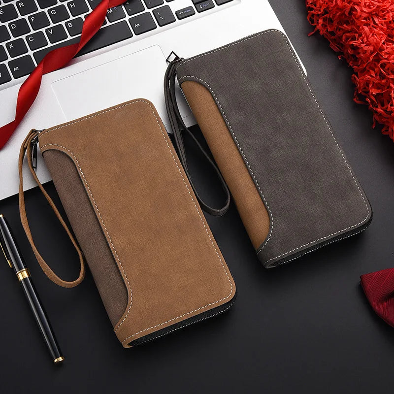 Men S Long Wallet Multi-Functional Large-Capacity Color-Blocking Spliced Bracelet