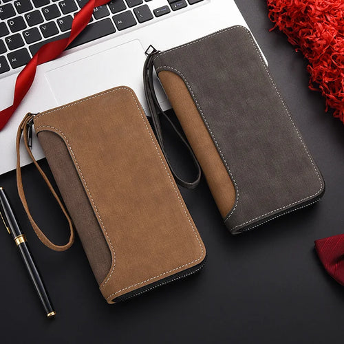 Men S Long Wallet Multi-Functional Large-Capacity Color-Blocking Spliced Bracelet