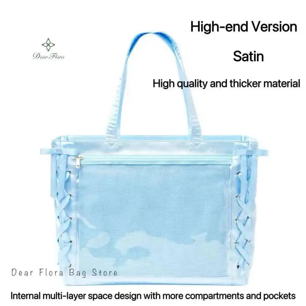 Japanese Sweet Women Ribbon Ita Bag Cute Lolita Girl Transparent Handbags Large Capacity Tote