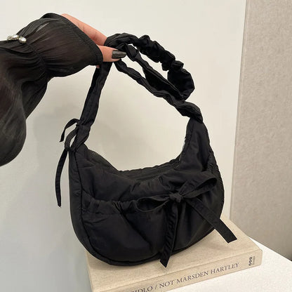Padded Noodle Tote Bag – Bow Drawstring Ruched Shoulder Purse