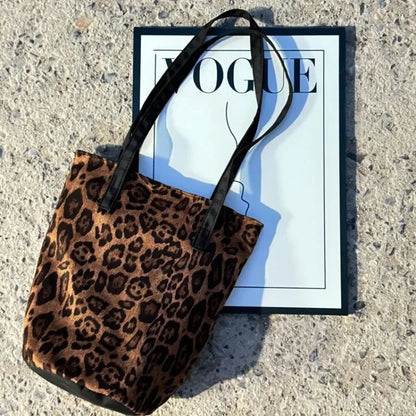 Leopard Print Tote Bag with Bow Scarf – Large Capacity Shoulder Bag