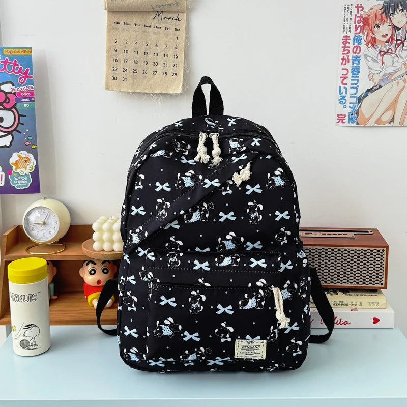 Sweet Bow Cartoon Animal Pattern Girl Backpack Nylon Large Capacity Diagonal Zipper Student Double