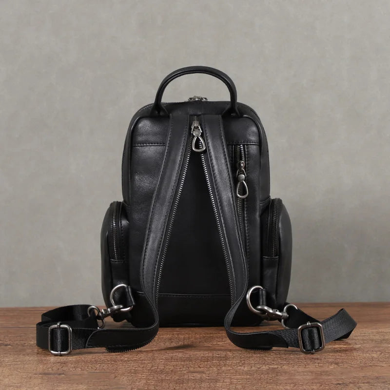 Head Layer Cowhine Man Single Shoulder Bag Multi-Function Backpack Hand Cross-Body