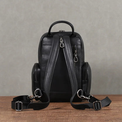 Head Layer Cowhine Man Single Shoulder Bag Multi-Function Backpack Hand Cross-Body