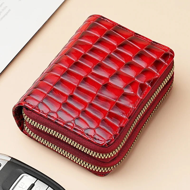 Crocodile Print Solid Color Organ Double Zipper Card Bag Multi-Card Large Capacity Sleeve Purse