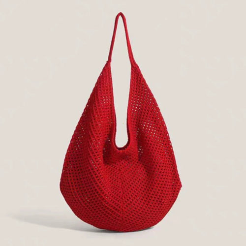 Women S Hollow Woven Shoulder Bags Large Capacity Knitting Underarm Bag Solid Crochet Tote Handbag