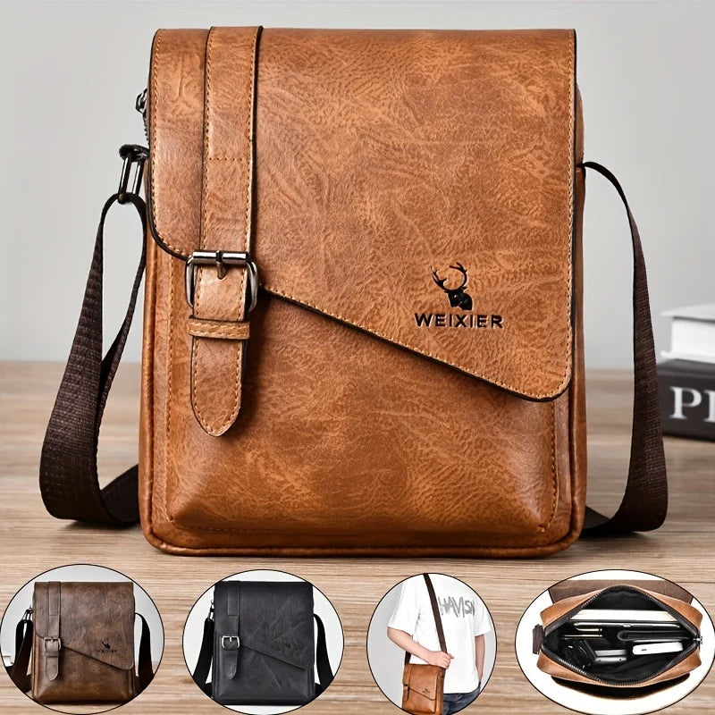 Men S Vintage Casual Crossbody Bag Versatile Business Shoulder Bag Pu Leather Messenger Bag Men Flip