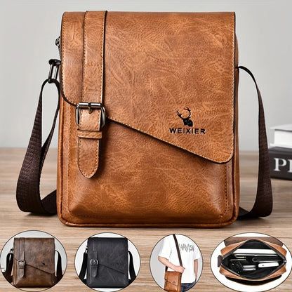 Men S Vintage Casual Crossbody Bag Versatile Business Shoulder Bag Pu Leather Messenger Bag Men Flip