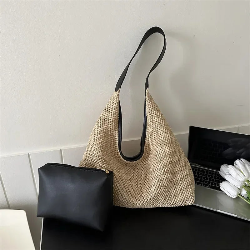 Casual Beach Summer Popular Woven Mother-In-Law Bag Fashionable One-Shoulder Seaside Travel Straw