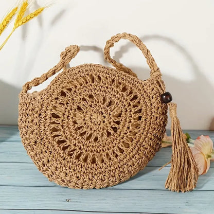 Fashion Hollow Out Shoulder Bags Casual Straw Crossbody Small Round Bag Purse Tassel Messenger Handbags bolsa feminina