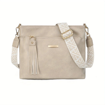 Textured Crossbody Bag – Faux Leather Shoulder Bag with Patterned Strap & Tassel Detail