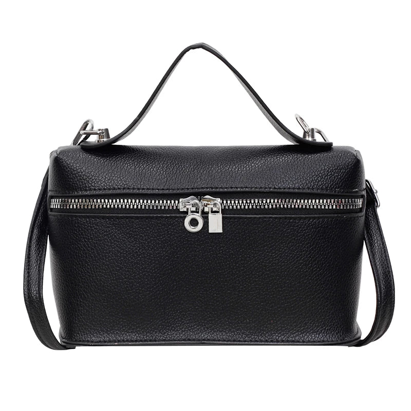 Minimalist Trend Solid Color Box Bag Litchi Pattern Portable Carrying Crossbody Daily Commuting