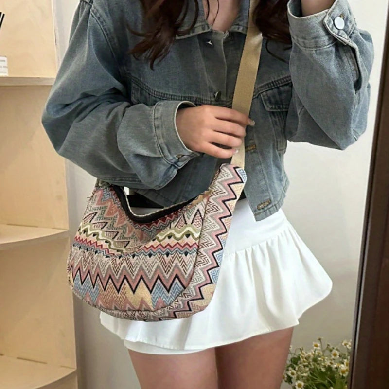 Stylish Foldable Canvas Shoulder Bag - Adjustable Strap