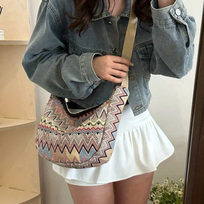 Stylish Foldable Canvas Shoulder Bag - Adjustable Strap