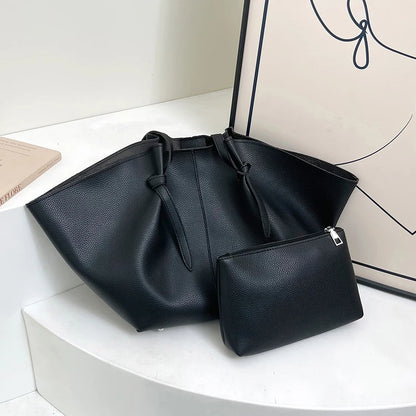 Retro Minimalist Women Shoulder Bag Pouch Soft Pu Leather Tote Large Capacity Handbag Daily Commute