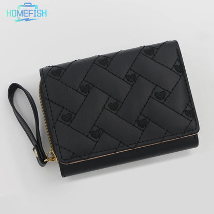 Homefish Women S Short Embroidered Love Zero Wallet Zipper Buckle Large Capacity Card Bag Versatile