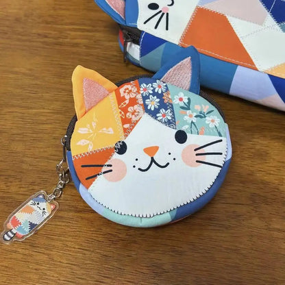 Cat Patchwork Coin Purse – Cute Zipper Pouch & Makeup Bag