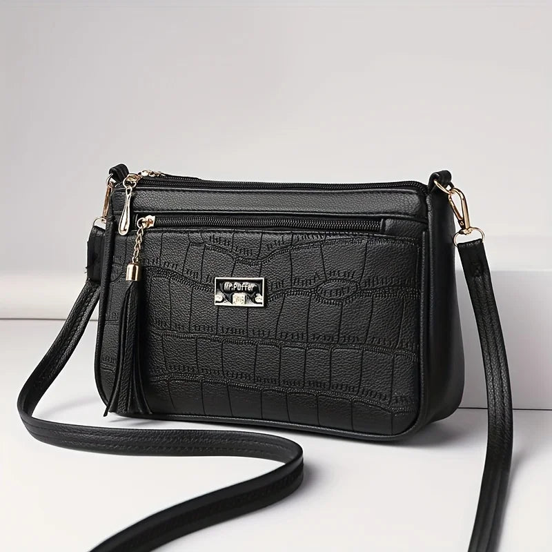 Crocodile Embossed Crossbody Bag – Women's Small Shoulder Purse with Tassel