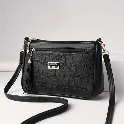 Crocodile Embossed Crossbody Bag – Women's Small Shoulder Purse with Tassel