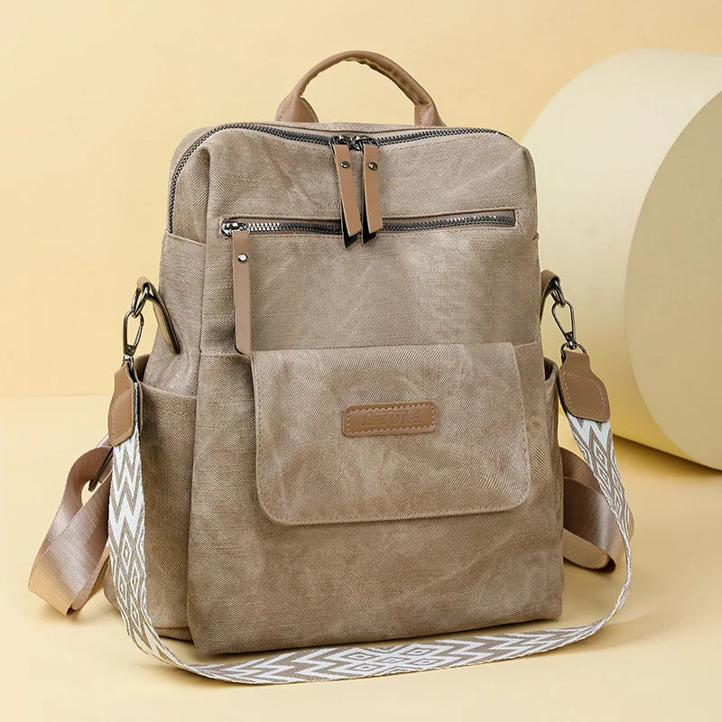 Women's Leather Backpack – Anti-Theft Multi-Pocket Travel Bag