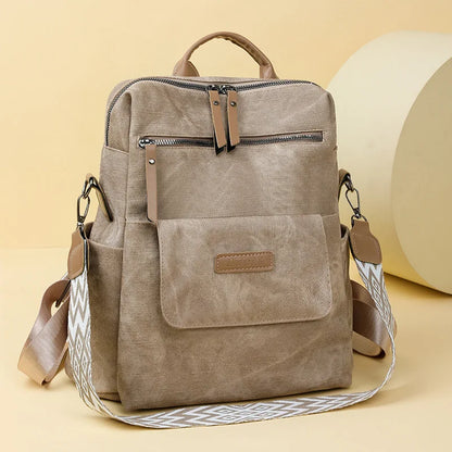 Women's Leather Backpack – Anti-Theft Multi-Pocket Travel Bag