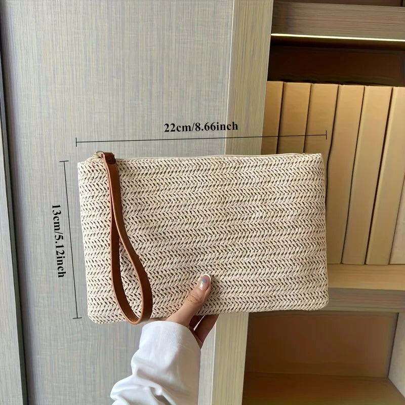 Straw Woven Clutch Bag – Minimalist Boho Wristlet for Women