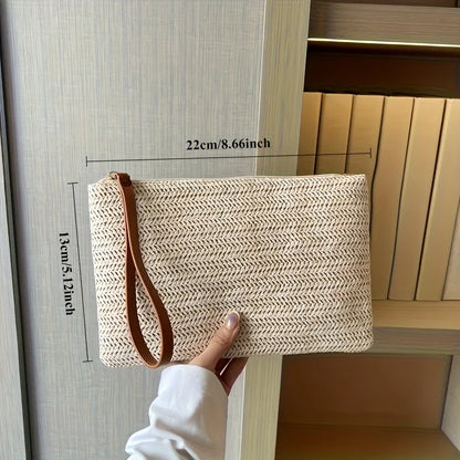 Straw Woven Clutch Bag – Minimalist Boho Wristlet for Women