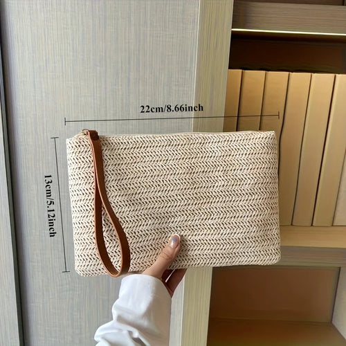 Straw Woven Clutch Bag – Minimalist Boho Wristlet for Women