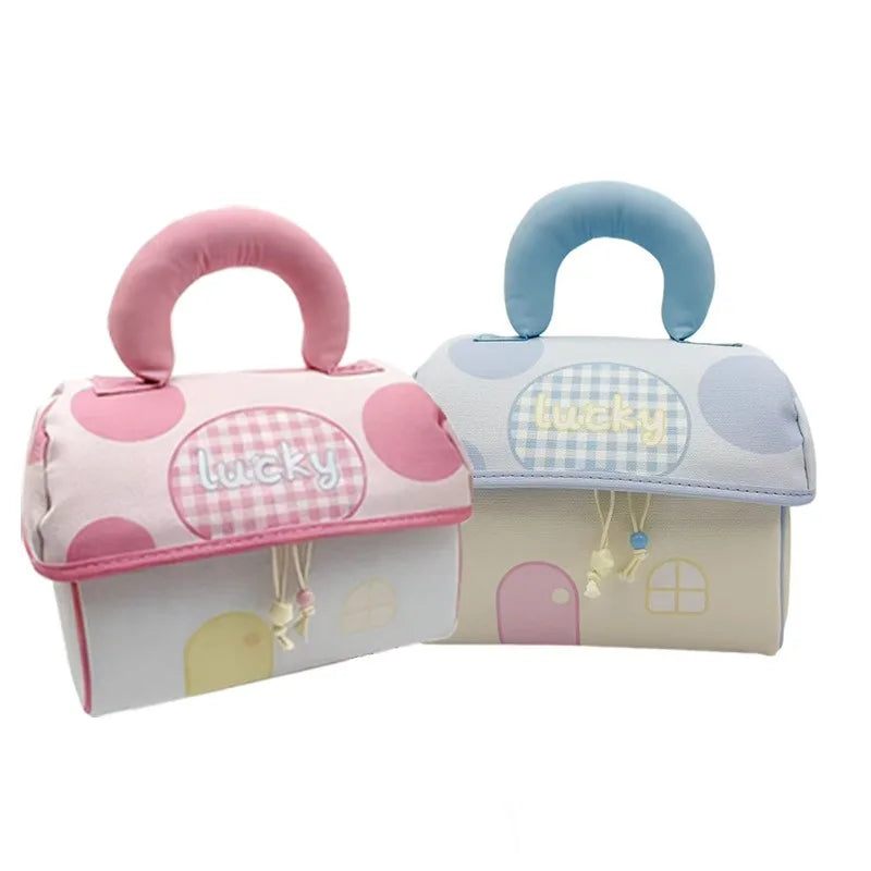 Cute House-Shaped Cosmetic Bag – Padded Handle Makeup Organizer