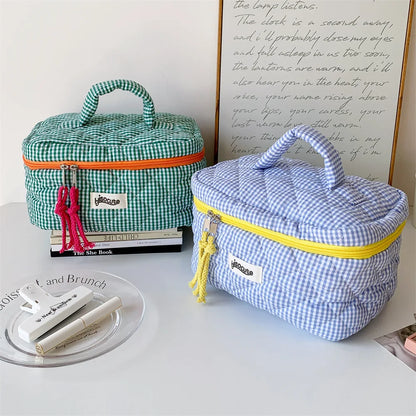 Plaid Cosmetic Bag Set Simple Style Large Capacity Portable Tools Storage Homebathroom Toiletry