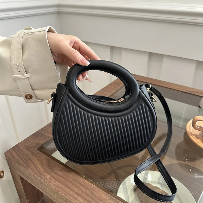 Mini Crescent Handbag for Women – Quilted Top Handle Crossbody Bag