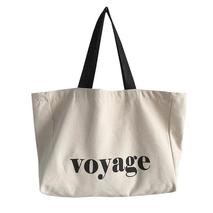 Letter Voyage Canvas Handbag Shoulder Bag Bags Women Large Capacity Travel Shopping Tote