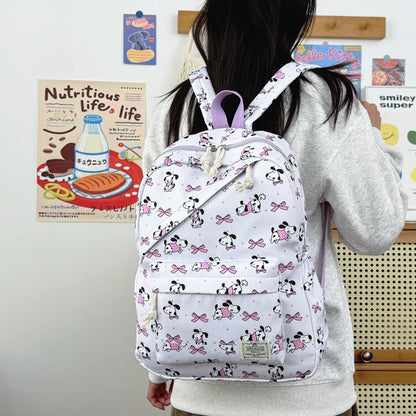 Sweet Bow Cartoon Animal Pattern Girl Backpack Nylon Large Capacity Diagonal Zipper Student Double
