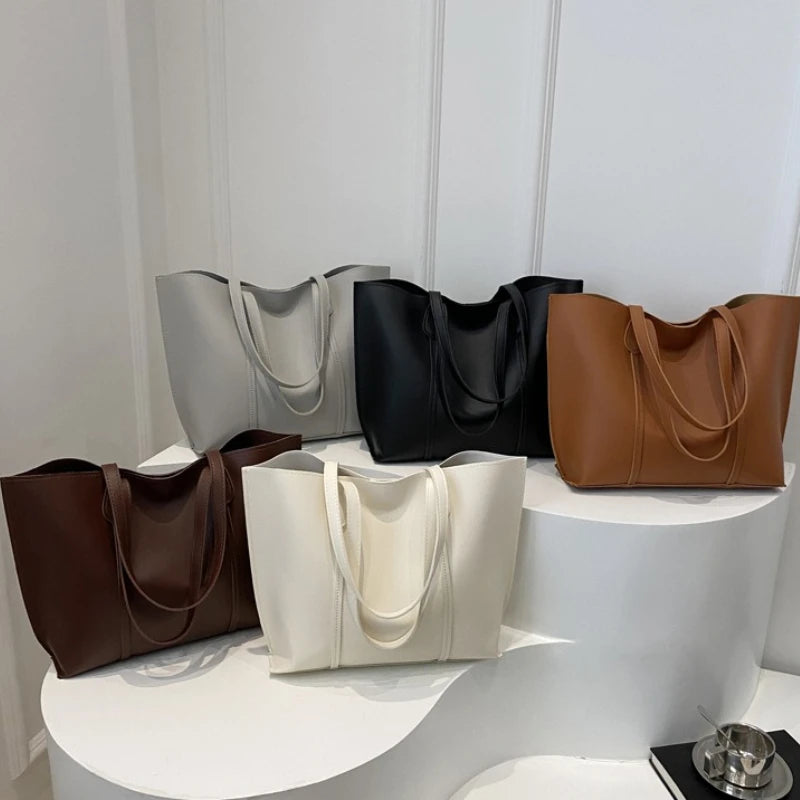 Large Leather Tote Bag – Retro Faux Leather Work & Commuter Handbag