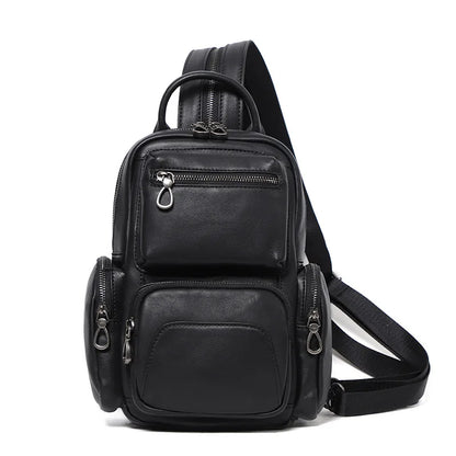 Head Layer Cowhine Man Single Shoulder Bag Multi-Function Backpack Hand Cross-Body